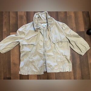 LOFT Khaki Ruffled Collar Jacket